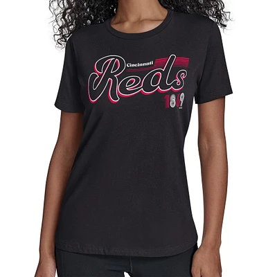 Women's Starter  Black Cincinnati Reds Groovy Script Team Fitted T-Shirt
