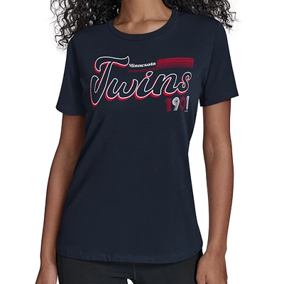 Women's Starter  Navy Minnesota Twins Groovy Script Team Fitted T-Shirt