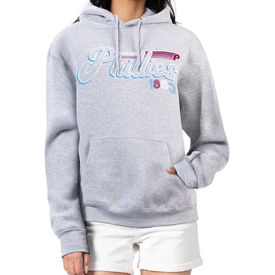 Women's Starter Gray Philadelphia Phillies Groovy Script Team Fleece Pullover Hoodie