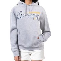 Women's Starter Gray Milwaukee Brewers Groovy Script Team Fleece Pullover Hoodie