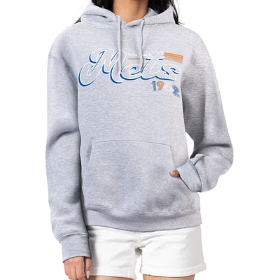 Women's Starter Gray New York Mets Groovy Script Team Fleece Pullover Hoodie