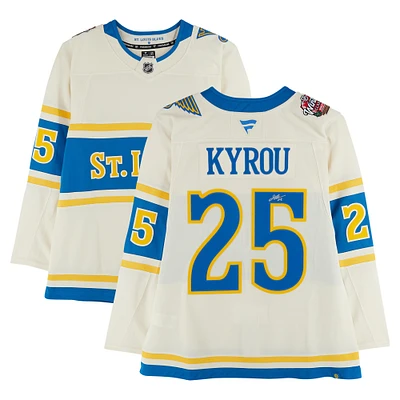 Jordan Kyrou St. Louis Blues Autographed 2025 Winter Classic Cream Fanatics Premium Jersey