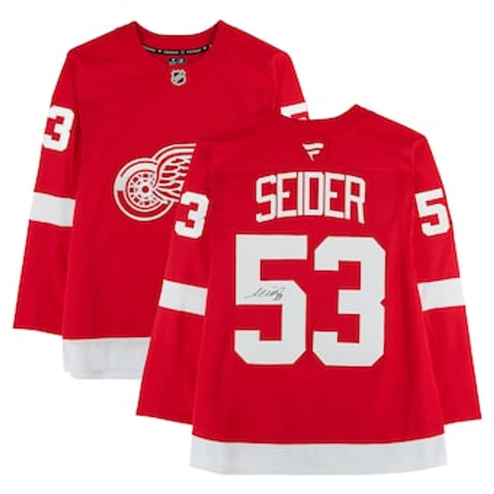 Moritz Seider Detroit Red Wings Autographed Red Fanatics Premium Jersey