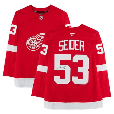 Moritz Seider Detroit Red Wings Autographed Red Fanatics Premium Jersey