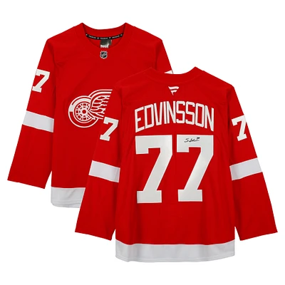 Simon Edvinsson Detroit Red Wings Autographed Red Fanatics Premium Jersey