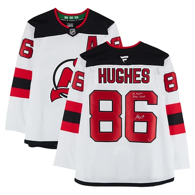Jack Hughes New Jersey Devils Autographed White Fanatics Premium Jersey with "1st Fanatics Jersey Signed" Inscription - Limited Edition #1/1