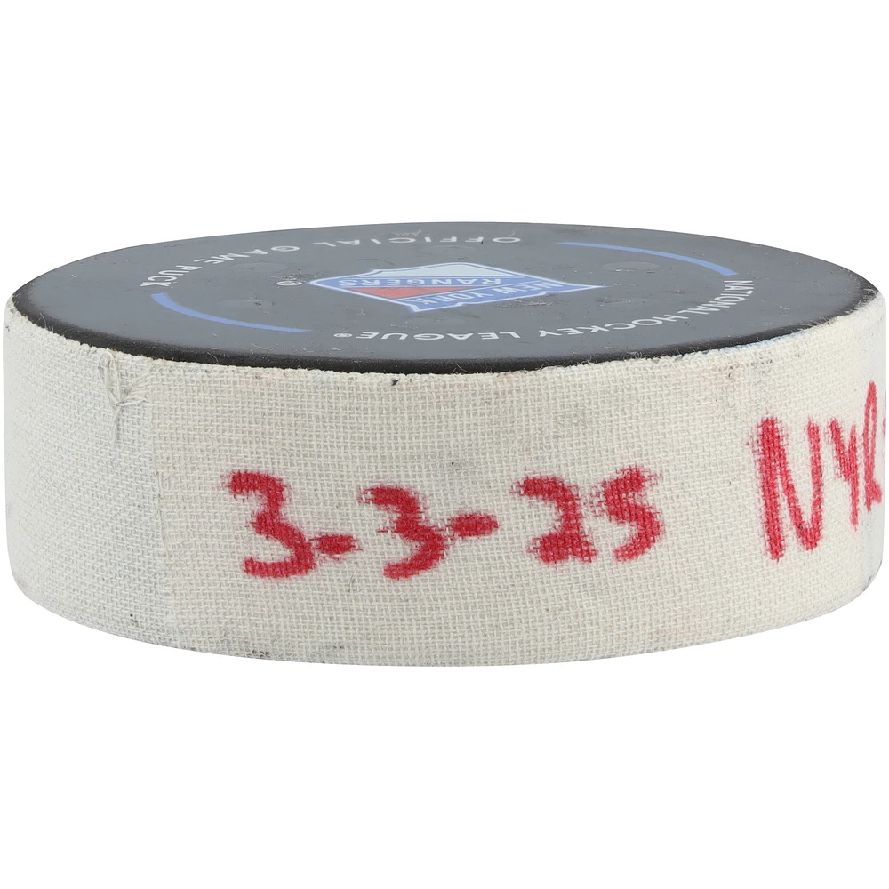 Artemi Panarin New York Rangers Game-Used Goal Puck vs. New York Islanders on March 3, 2025