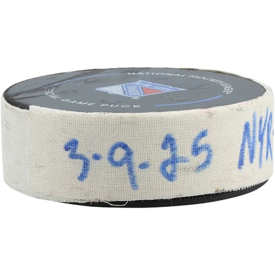 Artemi Panarin New York Rangers Game-Used Goal Puck vs. Columbus Blue Jackets on March 9, 2025