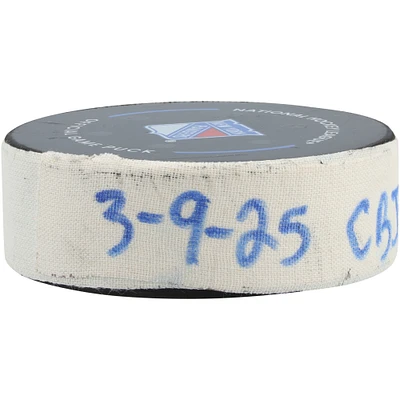 Dante Fabbro Columbus Blue Jackets Game-Used Goal Puck vs. New York Rangers on March 9, 2025