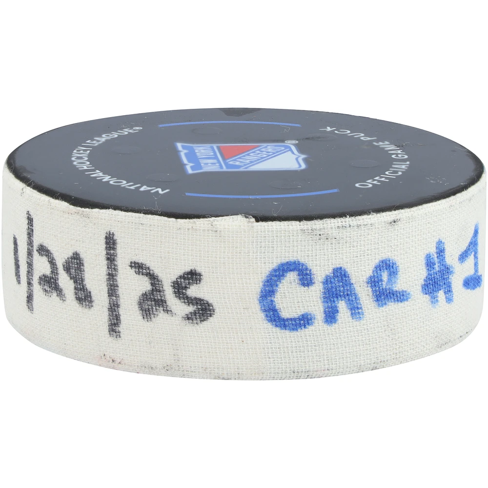 Andrei Svechnikov Carolina Hurricanes Game-Used Goal Puck vs. New York Rangers on January 28, 2025 - First of Two Goals Scored