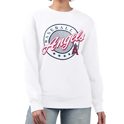 Women's G-III 4Her by Carl Banks White Los Angeles Angels Pinstripe Circle Team Fleece Pullover Sweatshirt