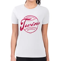 Women's G-III 4Her by Carl Banks White Minnesota Twins Distressed Baseball Team Fitted T-Shirt