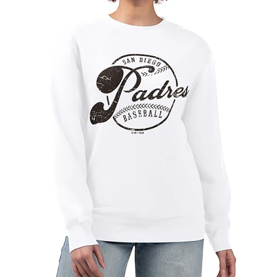Women's G-III 4Her by Carl Banks White San Diego Padres Distressed Baseball Team Fleece Pullover Sweatshirt
