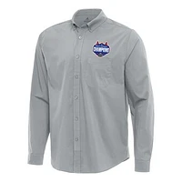 Men's Antigua  Gray Florida Gators 2025 NCAA Basketball National Champions Flight Woven Tri-Blend Long Sleeve Button-Down Shirt