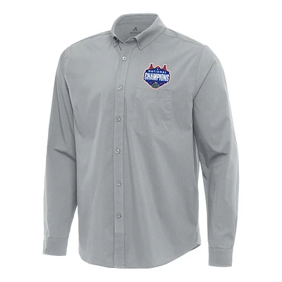 Men's Antigua  Gray Florida Gators 2025 NCAA Basketball National Champions Flight Woven Tri-Blend Long Sleeve Button-Down Shirt