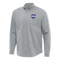 Men's Antigua  Gray Florida Gators 2025 NCAA Basketball National Champions Flight Woven Tri-Blend Long Sleeve Button-Down Shirt