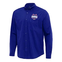 Men's Antigua  Royal Florida Gators 2025 NCAA Basketball National Champions Flight Woven Tri-Blend Long Sleeve Button-Down Shirt
