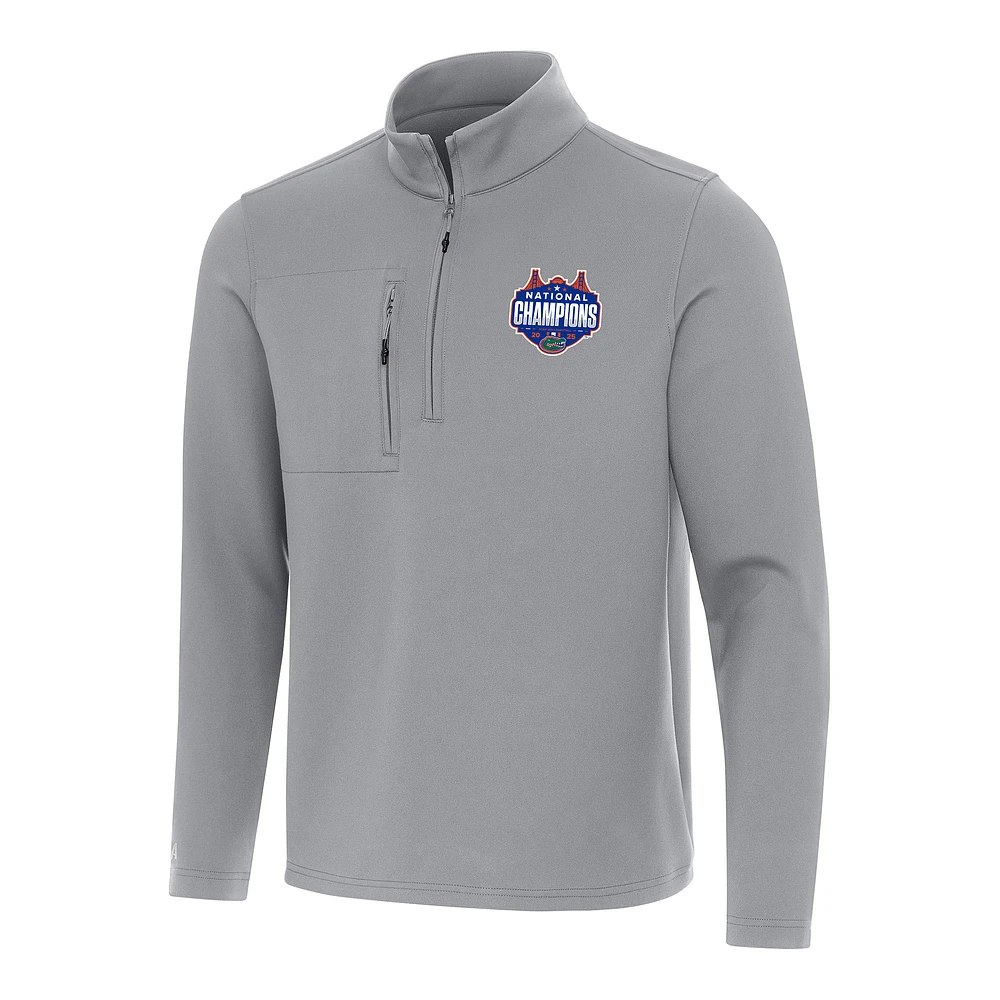 Men's Antigua Gray Florida Gators 2025 NCAA Basketball National Champions Insider Quarter-Zip Pullover