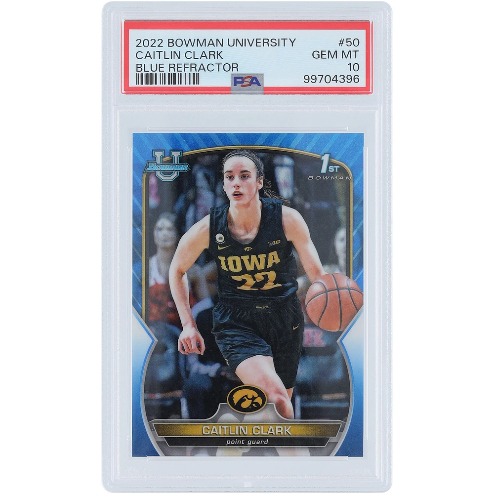 Caitlin Clark Iowa Hawkeyes 2022 Bowman Chrome U 1st Bowman Blue #50 #19/199 PSA Authenticated 10 Card