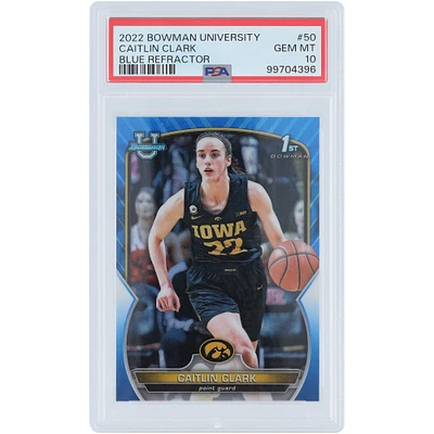 Caitlin Clark Iowa Hawkeyes 2022 Bowman Chrome U 1st Bowman Blue #50 #19/199 PSA Authenticated 10 Card