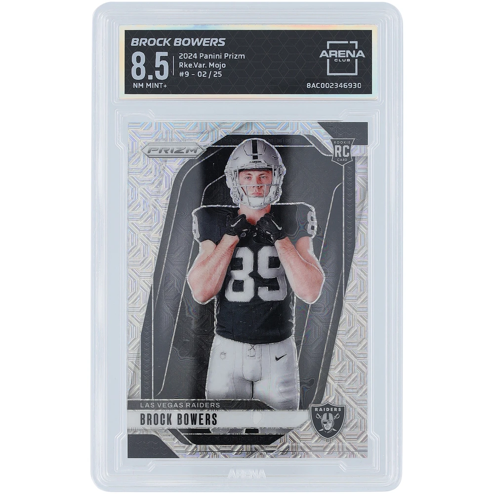 Brock Bowers Las Vegas Raiders 2024 Panini Prizm Mojo Prizm #9 #2/25 Arena Club Authenticated 8.5 Rookie Card