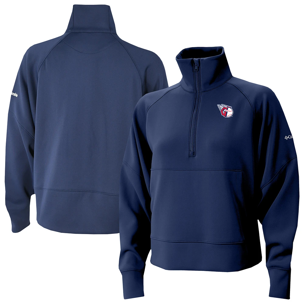Women's Columbia Navy Cleveland Guardians Wickhams Hills Raglan Omni-Wick Quarter-Zip Pullover