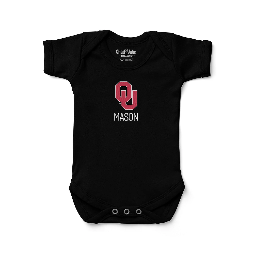Infant Chad & Jake Black Oklahoma Sooners Logo Personalized Bodysuit