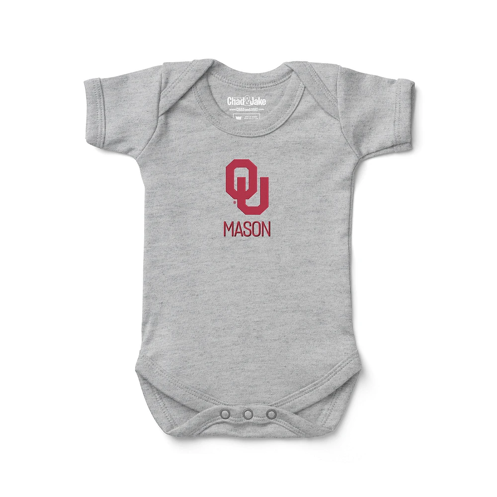 Infant Chad & Jake Heather Gray Oklahoma Sooners Logo Personalized Bodysuit