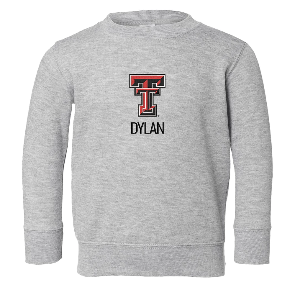 Toddler Chad & Jake Heather Gray Texas Tech Red Raiders Logo Personalized Pullover Sweatshirt