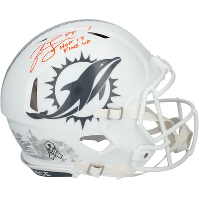 Jason Taylor Miami Dolphins Autographed Riddell 2024 Salute To Service Speed Authentic Helmet with "HOF 17" & "Fins Up" Inscriptions