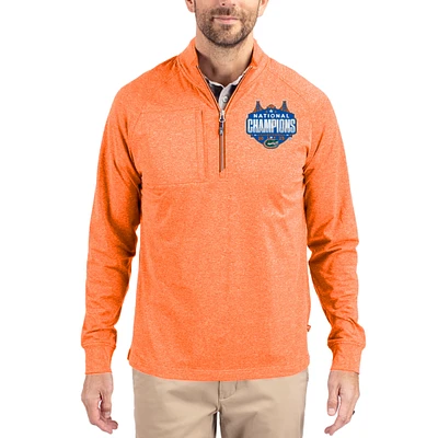 Men's Cutter & Buck  Heather Orange Florida Gators 2025 NCAA Basketball National Champions Adapt Eco Knit Raglan Quarter-Zip Pullover