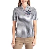 Women's Cutter & Buck Navy UConn Huskies 2025 NCAA Basketball National Champions Virtue Eco Pique Stripe Recycled Quarter-Zip Top
