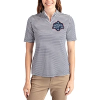 Women's Cutter & Buck Navy UConn Huskies 2025 NCAA Basketball National Champions Virtue Eco Pique Stripe Recycled Quarter-Zip Top