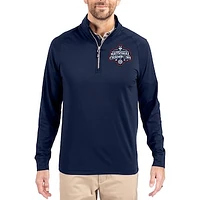 Men's Cutter & Buck Navy UConn Huskies 2025 NCAA Women's Basketball National Champions Big Tall Adapt Eco Knit Stretch Recycled Quarter-Zip Pullover