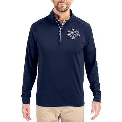 Men's Cutter & Buck Navy UConn Huskies 2025 NCAA Women's Basketball National Champions Big Tall Adapt Eco Knit Stretch Recycled Quarter-Zip Pullover