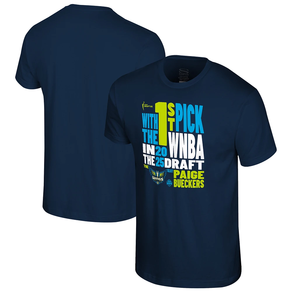Unisex Stadium Essentials Paige Bueckers Navy Dallas Wings 2025 WNBA Draft 1st Overall Pick Verbiage T-Shirt