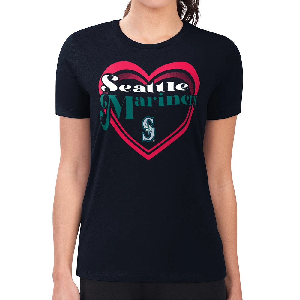 Women's G-III 4Her by Carl Banks Navy Seattle Mariners Double Heart Fitted T-Shirt