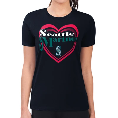 Women's G-III 4Her by Carl Banks Navy Seattle Mariners Double Heart Fitted T-Shirt