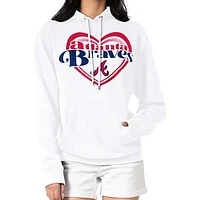 Women's G-III 4Her by Carl Banks White Atlanta Braves Double Heart Fleece Pullover Hoodie