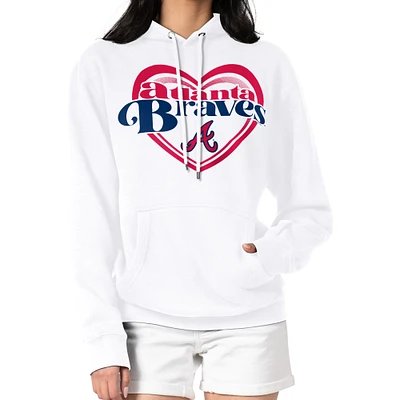 Women's G-III 4Her by Carl Banks White Atlanta Braves Double Heart Fleece Pullover Hoodie