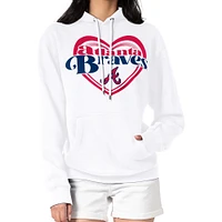 Women's G-III 4Her by Carl Banks White Atlanta Braves Double Heart Fleece Pullover Hoodie