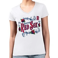 Women's G-III 4Her by Carl Banks White Boston Red Sox Retro Roses Fitted V-Neck T-Shirt