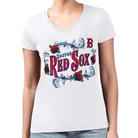 Women's G-III 4Her by Carl Banks White Boston Red Sox Retro Roses Fitted V-Neck T-Shirt