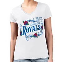 Women's G-III 4Her by Carl Banks White Kansas City Royals Retro Roses Fitted V-Neck T-Shirt
