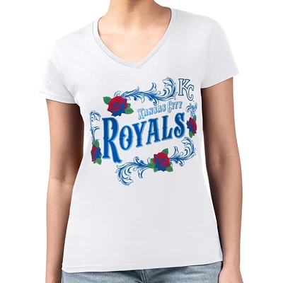 Women's G-III 4Her by Carl Banks White Kansas City Royals Retro Roses Fitted V-Neck T-Shirt