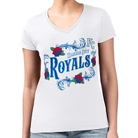 Women's G-III 4Her by Carl Banks White Kansas City Royals Retro Roses Fitted V-Neck T-Shirt