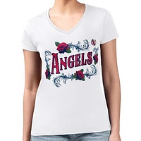 Women's G-III 4Her by Carl Banks White Los Angeles Angels Retro Roses Fitted V-Neck T-Shirt
