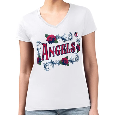 Women's G-III 4Her by Carl Banks White Los Angeles Angels Retro Roses Fitted V-Neck T-Shirt