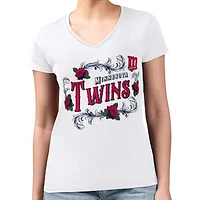Women's G-III 4Her by Carl Banks White Minnesota Twins Retro Roses Fitted V-Neck T-Shirt