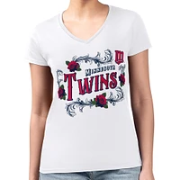 Women's G-III 4Her by Carl Banks White Minnesota Twins Retro Roses Fitted V-Neck T-Shirt